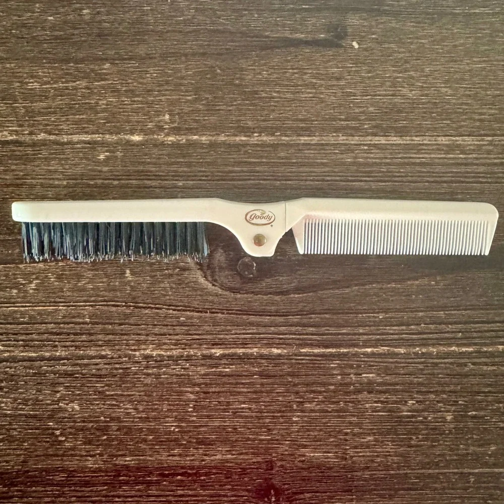 Vintage Goody Folding Hair Brush and Comb 2-in-1 Travel Tool White Black USA Y2K